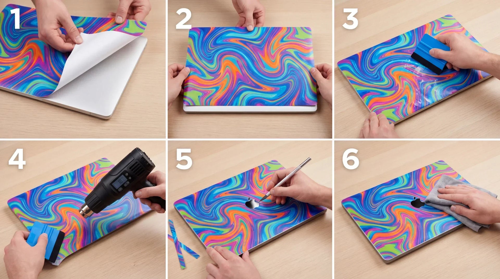 Applying vinyl sticker to laptop
