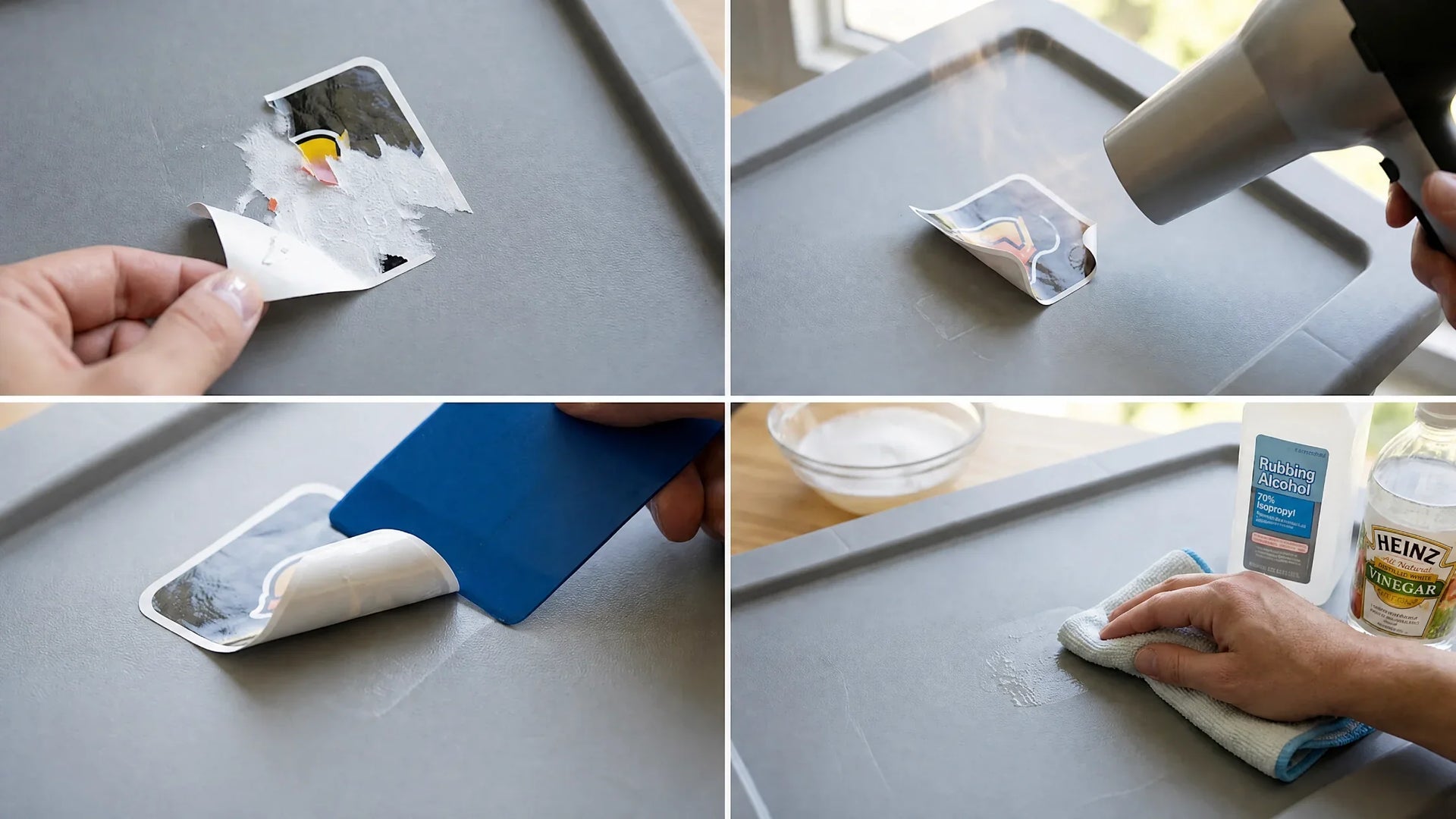 A complete four-step guide on how to remove stickers and residue from plastic surfaces damage-free.