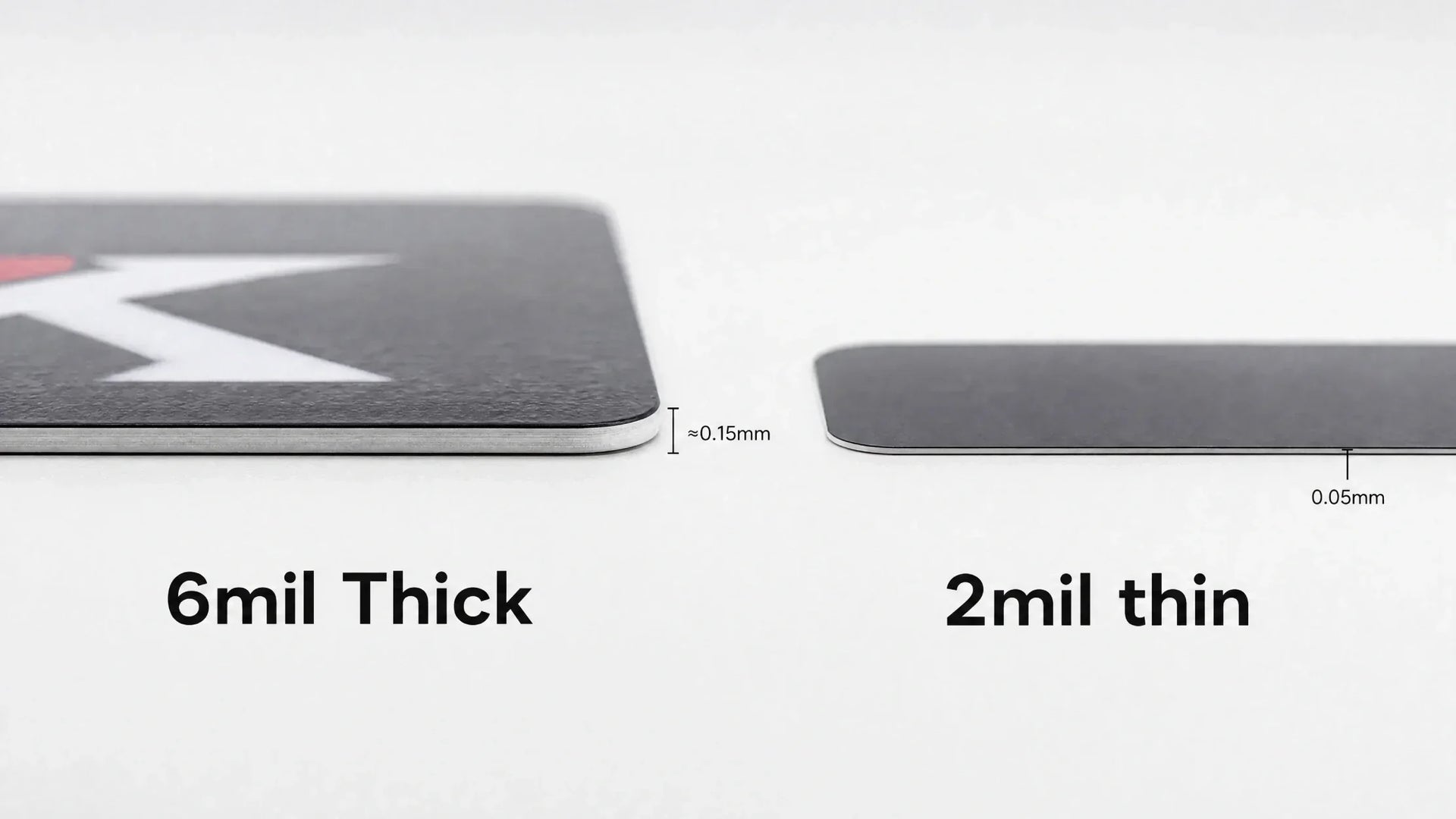 Premium vinyl sticker material thickness contrast 2 mil vs 6 mil.