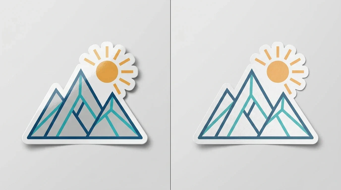 Vinyl stickers and paper stickers comparison showing thickness and surface finish differences