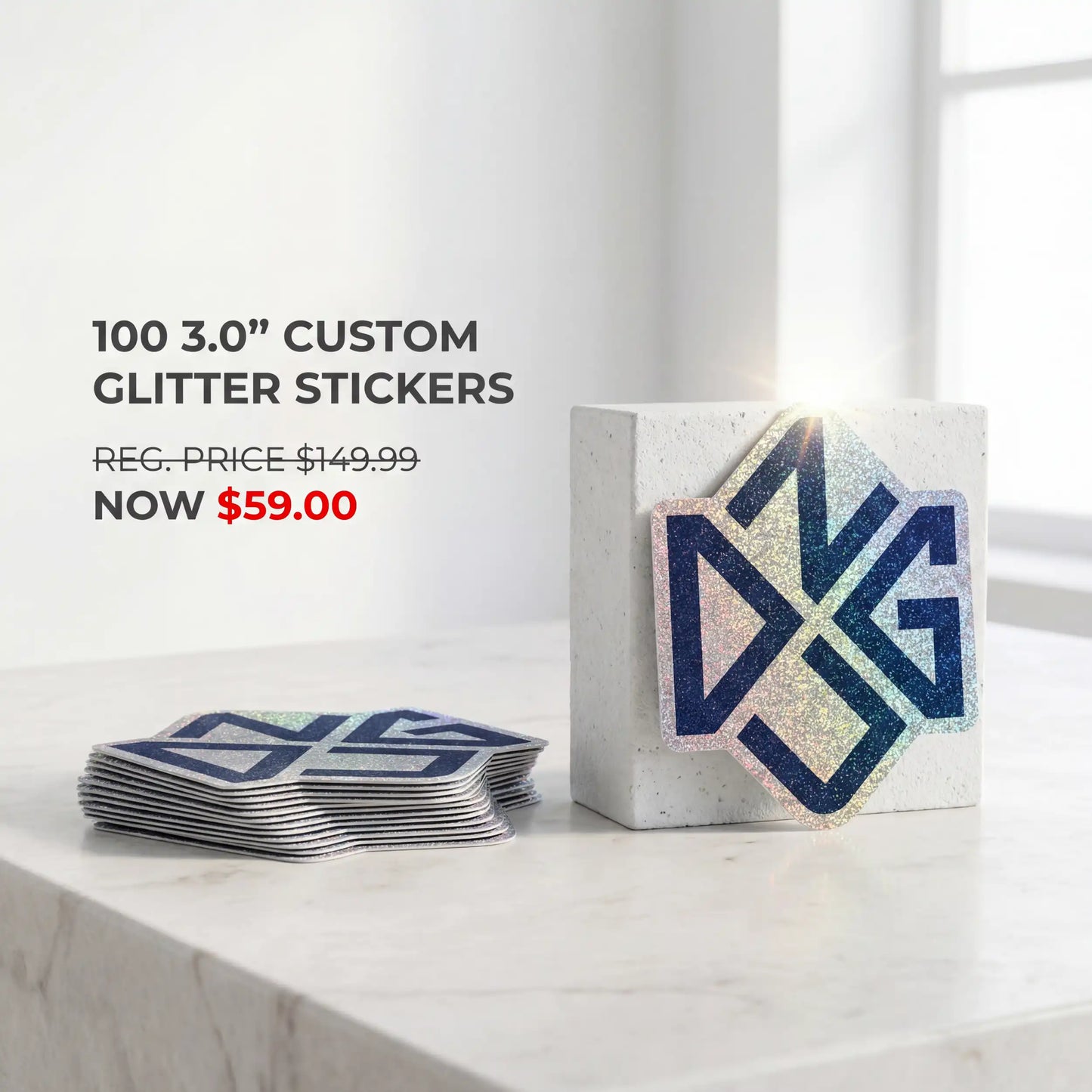 100 3.0" Custom Glitter Stickers