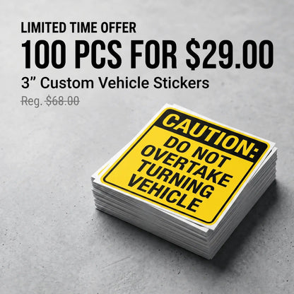 Special Fleet Deal 100pcs Custom Vehicle Stickers (3" / 75mm)