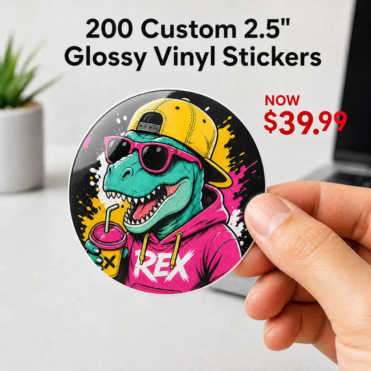 200 Custom 2.5" Glossy Vinyl Stickers