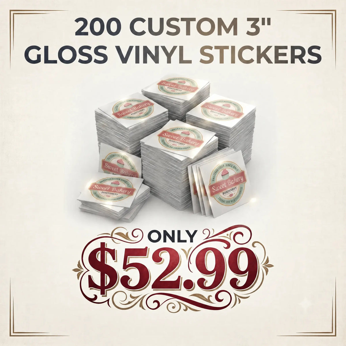 200 Pcs 3" Custom Vinyl Stickers