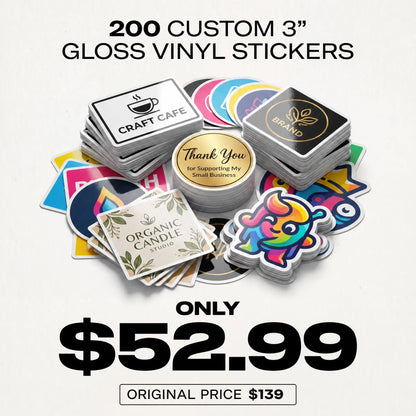 200 Pcs 3" Custom Vinyl Stickers
