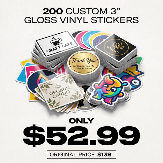 200 Pcs 3" Custom Vinyl Stickers