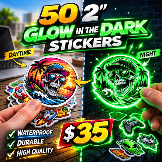 50 2" Custom Glow In The Dark Stickers