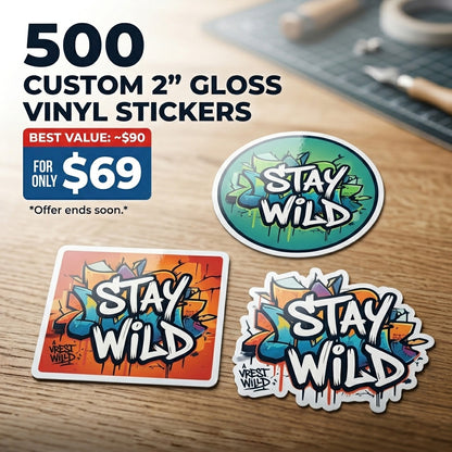 500 2" Gloss Custom Vinyl Stickers