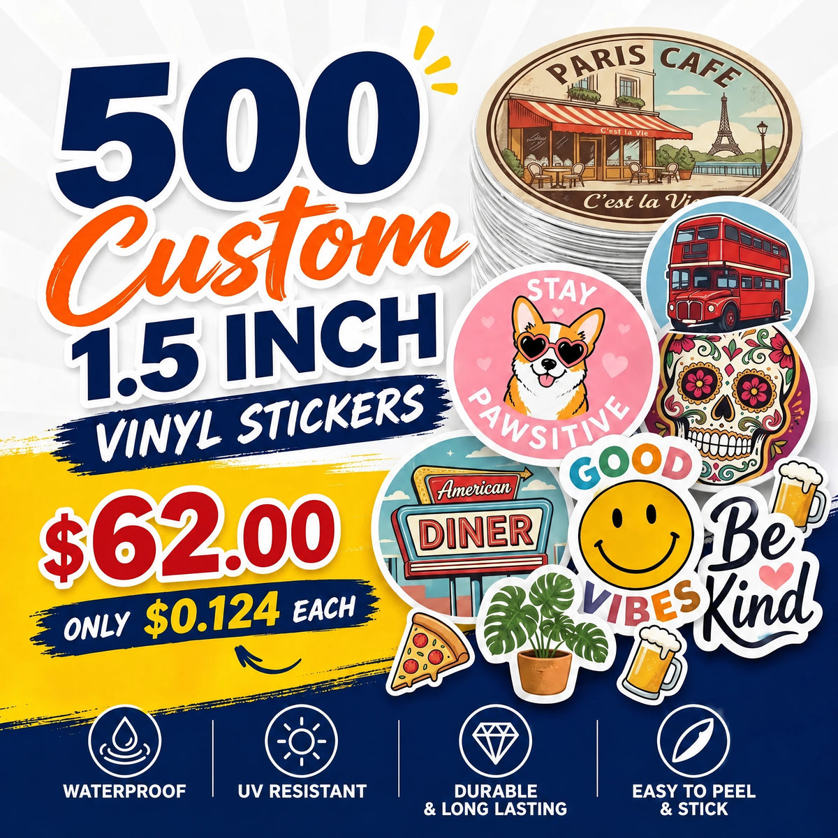 500 Custom 1.5 Inch Stickers
