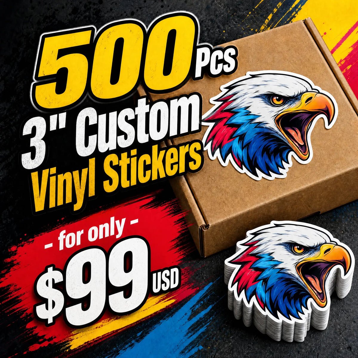 500 Pcs 3" Custom Vinyl Stickers