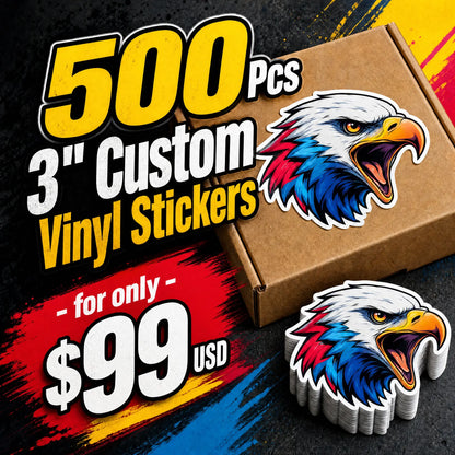 500 Pcs 3" Custom Vinyl Stickers