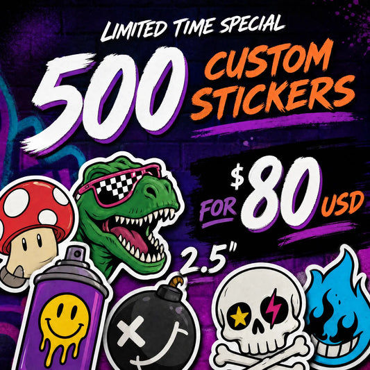 500 Pcs 2.5" Custom Vinyl Stickers