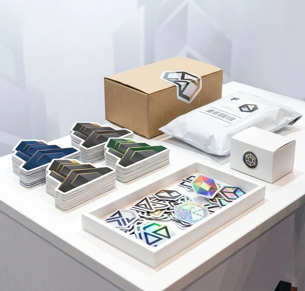 a premium product packaging scene using custom stickers