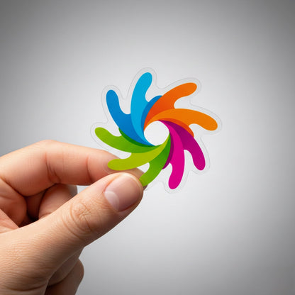 Crystal clear custom swirl logo sticker, waterproof transparent vinyl decal with smooth die cut edges