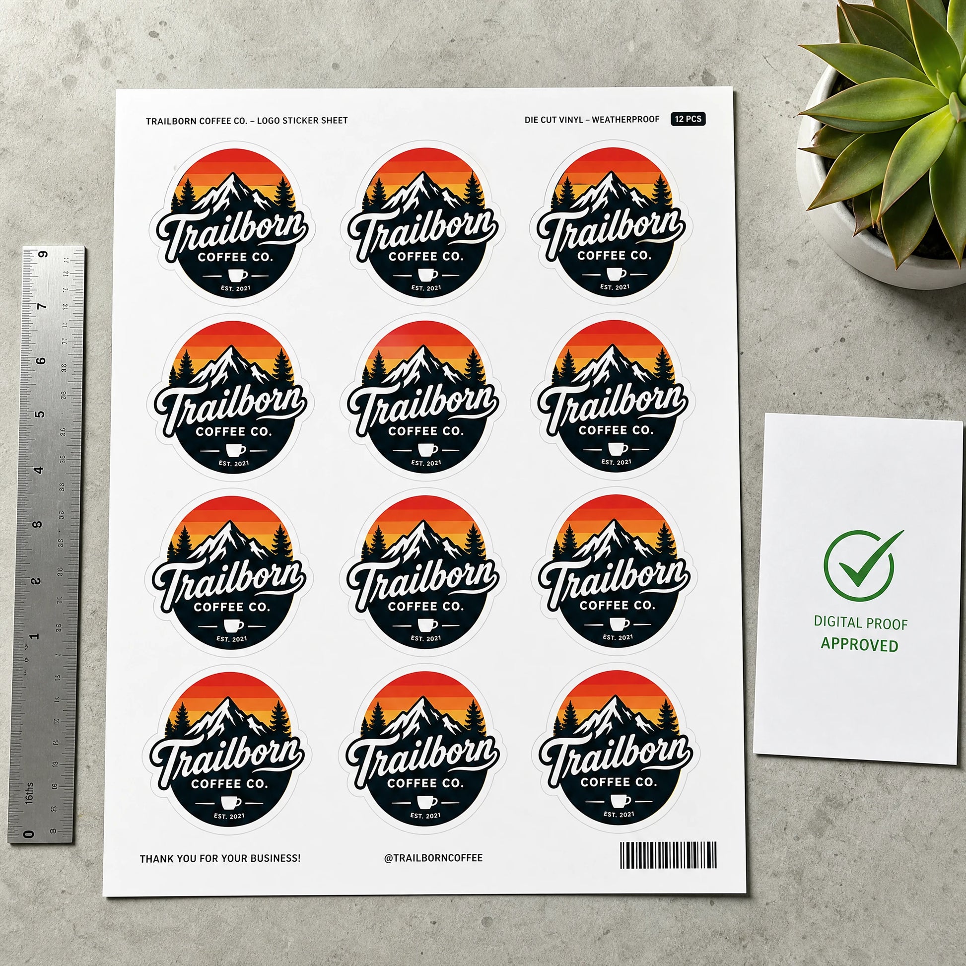 Approved digital proof sheet of high precision custom box stickers ready for production