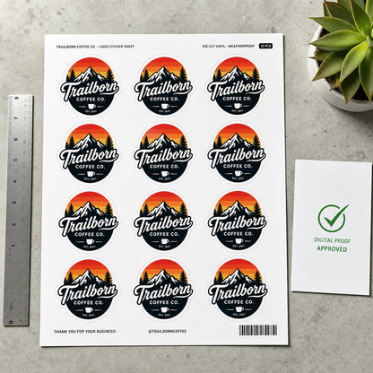 Approved digital proof sheet of high precision custom box stickers ready for production