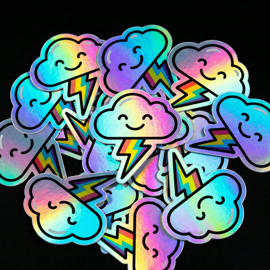 Okaystickers Cute potion bottle holographic stickers with pumpkin and bunny galaxy design – rainbow reflective vinyl decals.