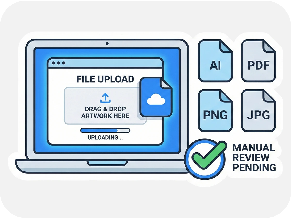Upload your logo or artwork for custom vinyl sticker printing